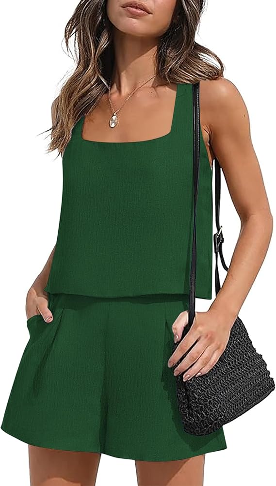 Womens Pajama Set Shorts Sleeveless Lounge Sets Summer 2 Piece Pjs Tank Top and Shorts with Pockets