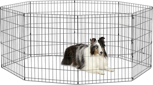 New World Folding Metal Puppy/Dog Exercise Pen, Indoor/Outdoor Playpen with No Door, Provides 16 Sq Feet of Play Space, 30-Inches Tall, Black E-Coated