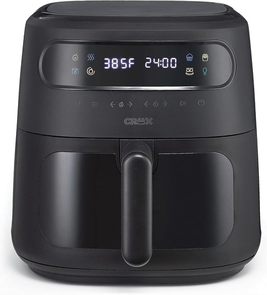 CRUX x Marshmello 8.0 QT Digital Air Fryer with TurboCrisp Technology, Touch Screen Temperature Control, Timer and Auto Shut-off, Fully Programmable, Silicone Liner Included, Black